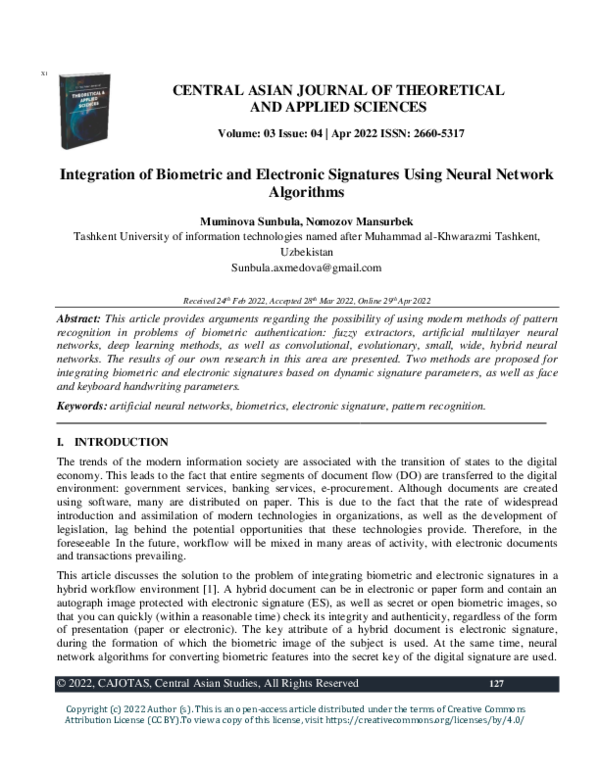 (PDF) Integration of Biometric and Electronic Signatures Using Neural ...