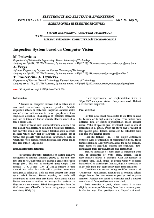(PDF) Inspection System based on Computer Vision