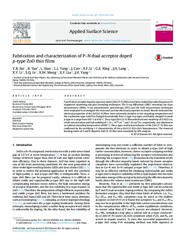 (PDF) Fabrication and characterization of P–N dual acceptor doped p ...