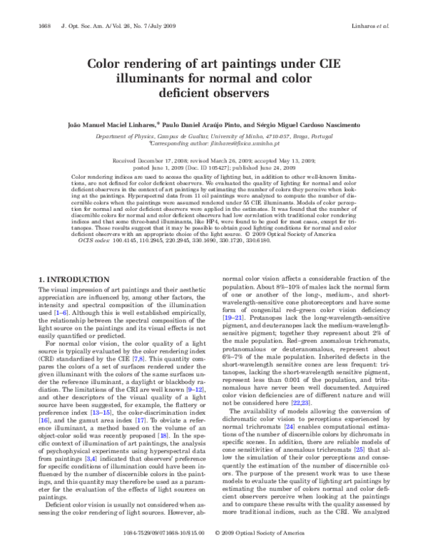 (PDF) Color rendering of art paintings under CIE illuminants for normal ...