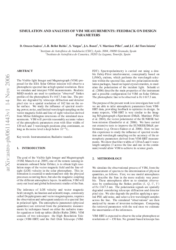 (PDF) Simulation and analysis of VIM measurements: feedback on design ...