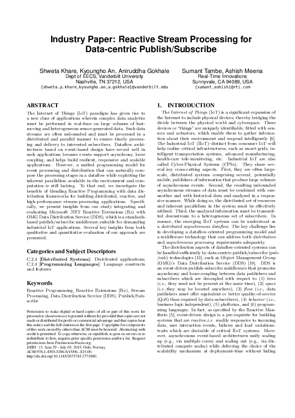 (PDF) Reactive stream processing for data-centric publish/subscribe