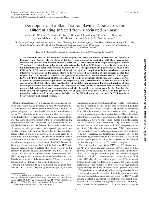 (PDF) Development of a Skin Test for Bovine Tuberculosis for ...