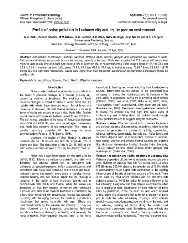 (PDF) Profile of noise pollution in Lucknow city and its impact on