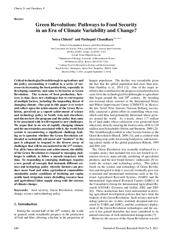 (PDF) Green Revolution: Pathways to Food Security in an Era of Climate ...