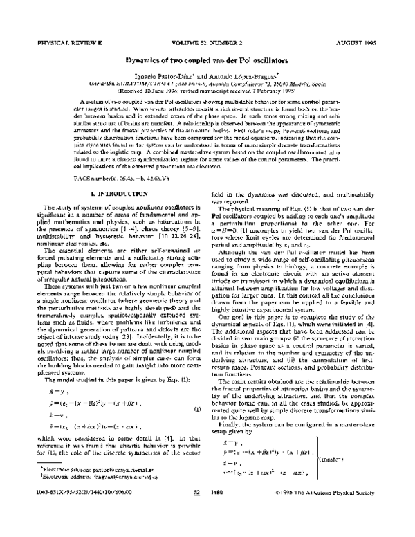 (PDF) Dynamics of two coupled van der Pol oscillators