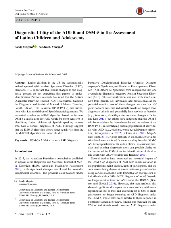 (PDF) Diagnostic Utility of the ADI-R and DSM-5 in the Assessment of ...
