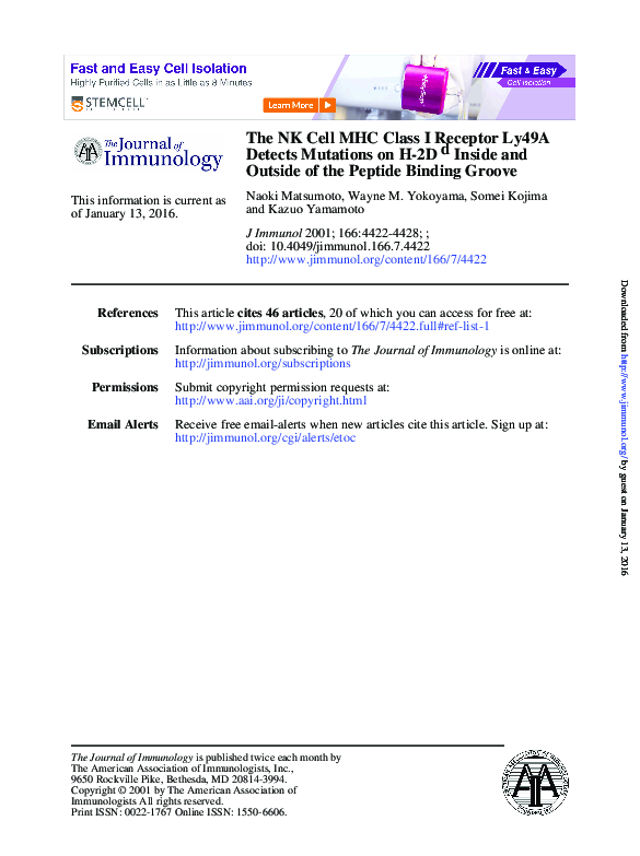 (PDF) The NK Cell MHC Class I Receptor Ly49A Detects Mutations on H-2Dd ...