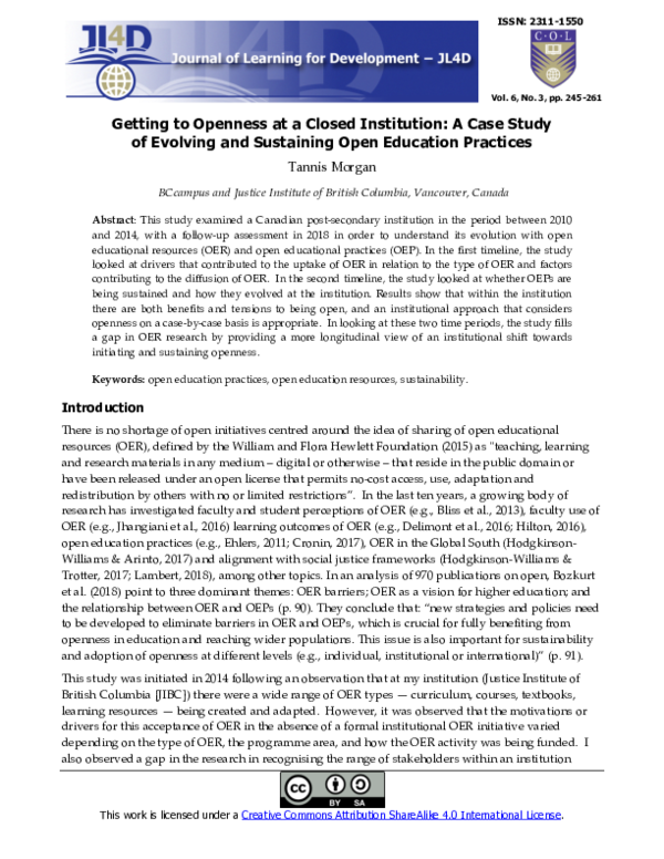 (PDF) Getting to Open at a Closed Institution: A Case Study of Evolving ...