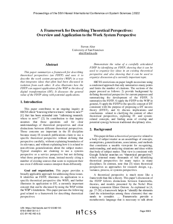 (PDF) A Framework for Describing Theoretical Perspectives: Overview and ...