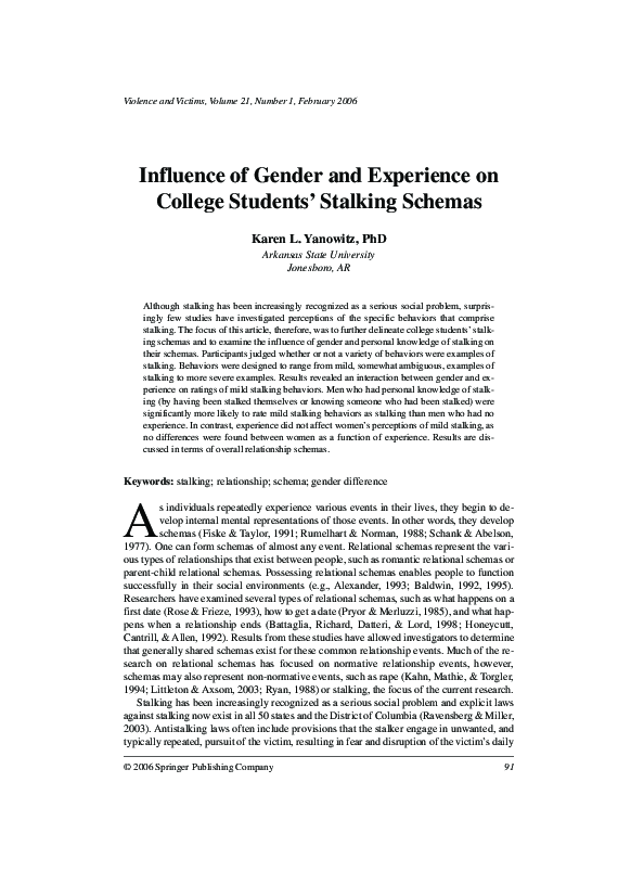 (PDF) Influence of Gender and Experience on College Students’ Stalking ...