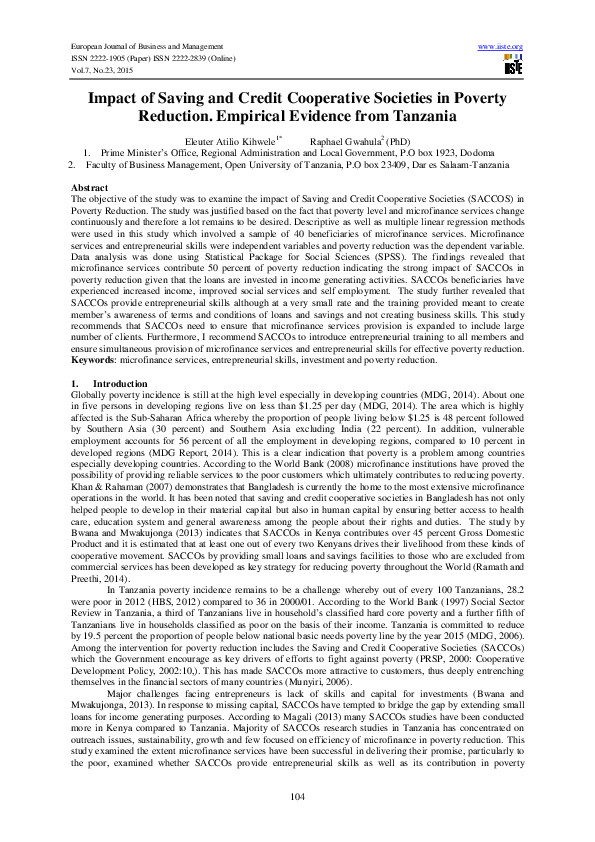 (PDF) Impact of Saving and Credit Cooperative Societies in Poverty ...