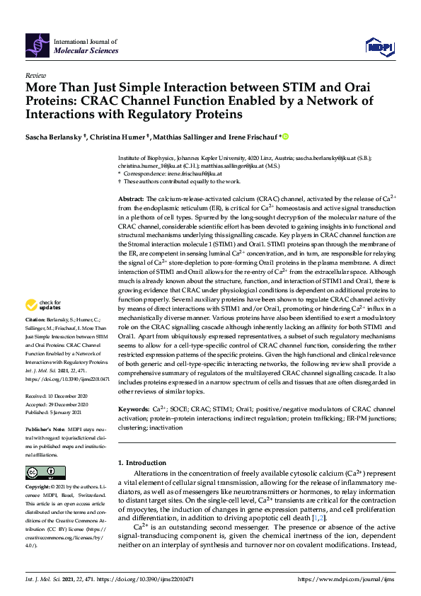 (PDF) More Than Just Simple Interaction between STIM and Orai Proteins ...