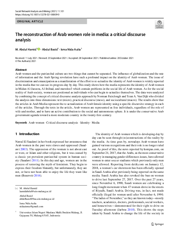 (PDF) The reconstruction of Arab women role in media: a critical ...
