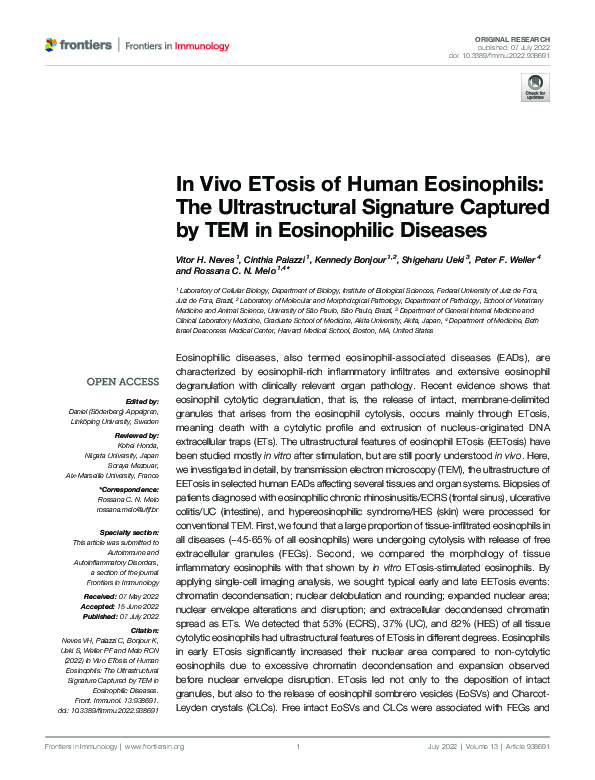 (PDF) In Vivo ETosis of Human Eosinophils: The Ultrastructural ...