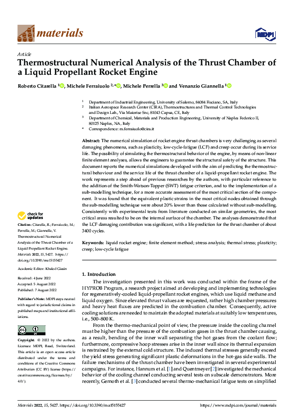 (PDF) Thermostructural Numerical Analysis of the Thrust Chamber of a ...