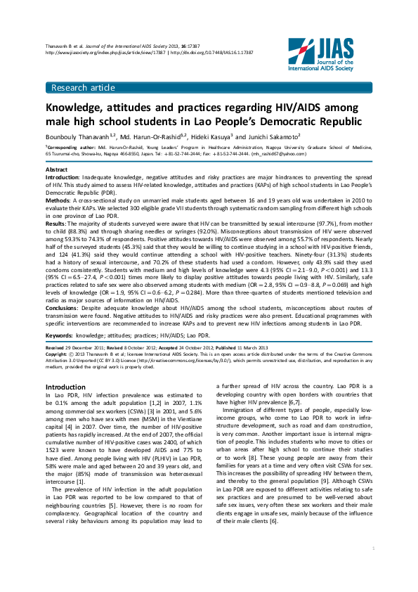(PDF) Knowledge, attitudes and practices regarding HIV/AIDS among male ...