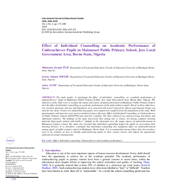 (PDF) Effect of Individual Counselling on Academic Performance of ...