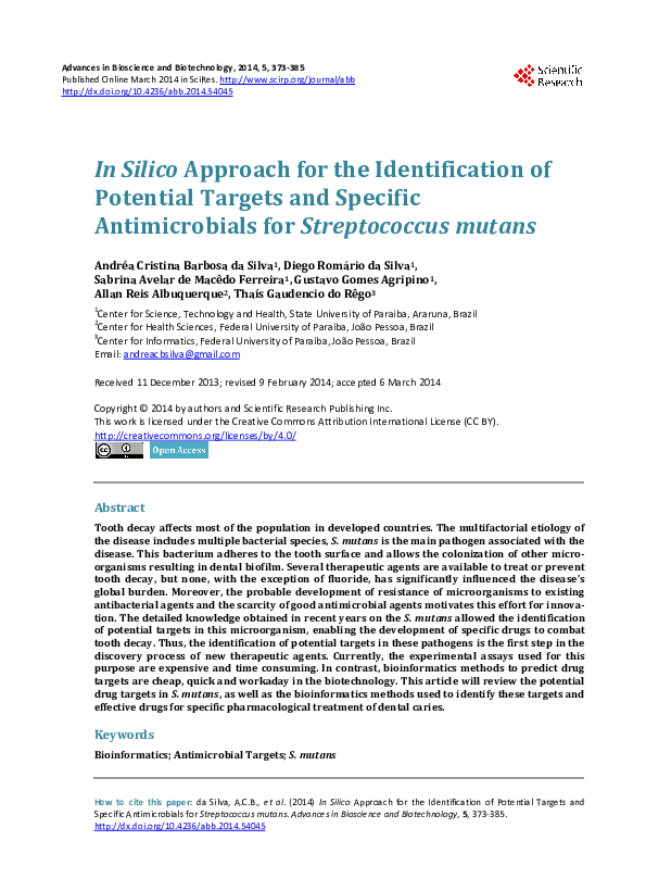 (PDF) In Silico Approach for the Identification of Potential Targets ...