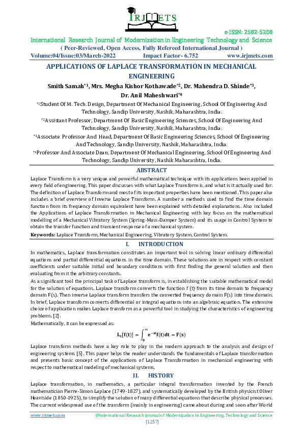 APPLICATIONS OF LAPLACE TRANSFORMS IN ENGINEERING AND PDF visual data 4