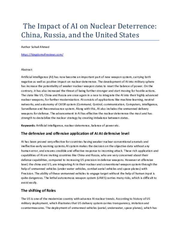 (PDF) The Impact of AI on Nuclear Deterrence: China, Russia, and the ...