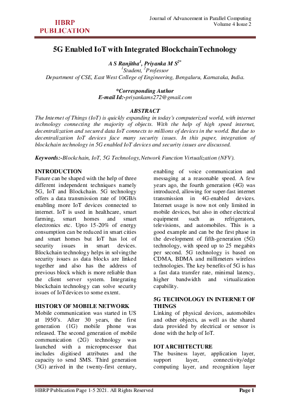 (PDF) 5G Enabled IoT with Integrated Blockchain Technology