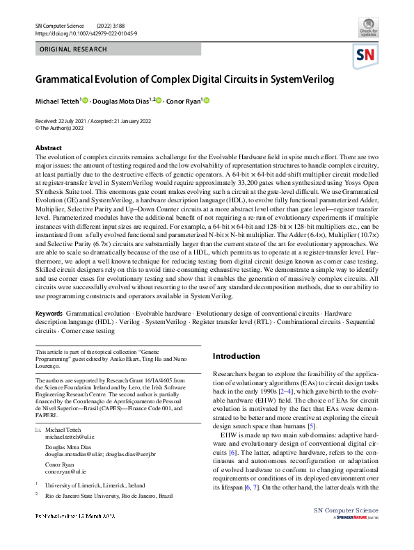 (PDF) Grammatical Evolution of Complex Digital Circuits in SystemVerilog