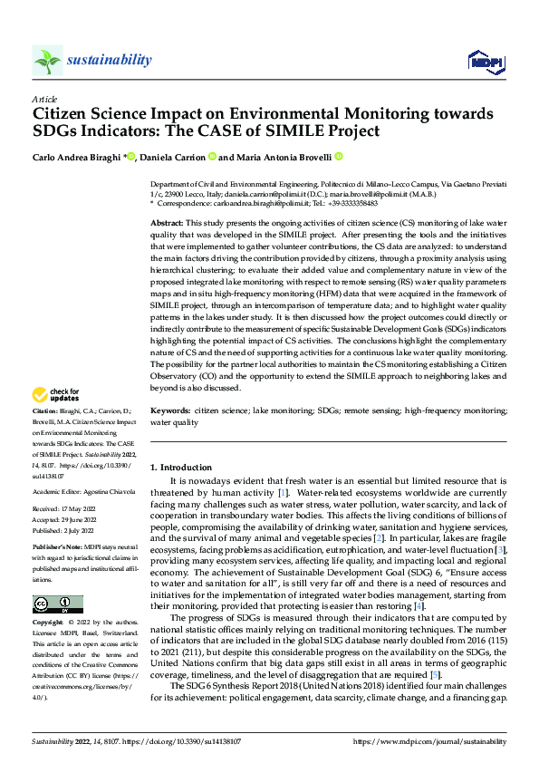 (PDF) Citizen Science Impact on Environmental Monitoring towards SDGs ...