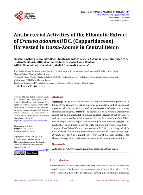 (PDF) Antibacterial Activities of the Ethanolic Extract of Crateva ...