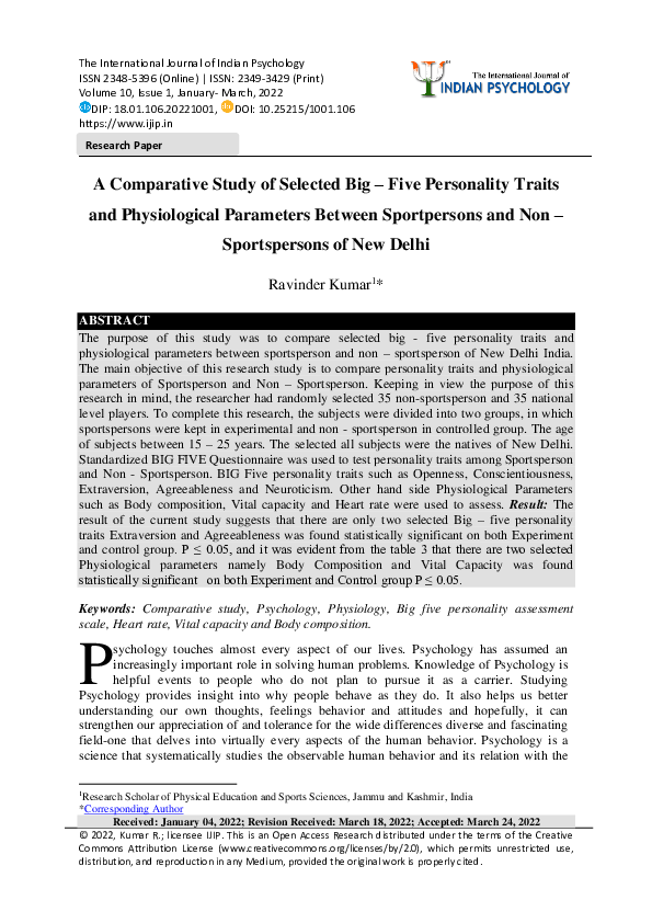 (PDF) A Comparative Study of Selected Big -Five Personality Traits and ...