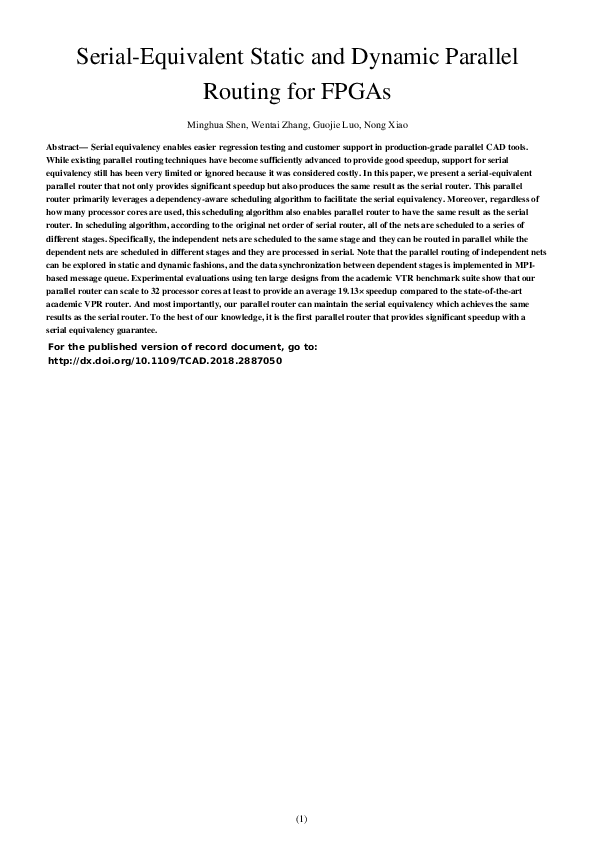 (PDF) Serial-Equivalent Static and Dynamic Parallel Routing for FPGAs