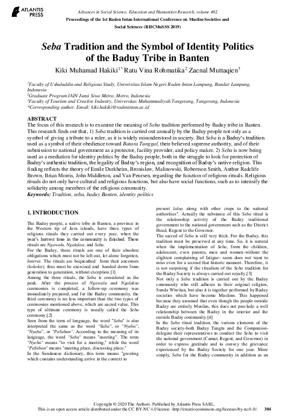 (PDF) Seba Tradition and the Symbol of Identity Politics of the Baduy ...