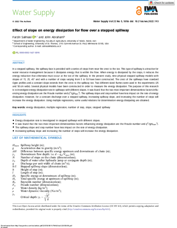 (PDF) Effect of slope on energy dissipation for flow over a stepped ...