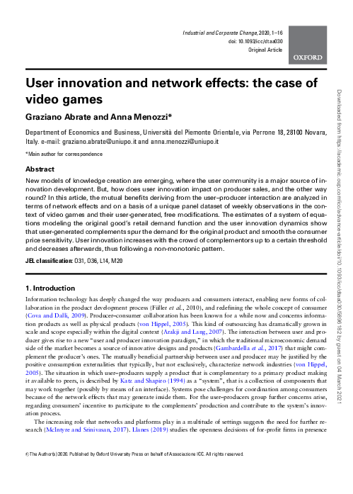 (PDF) User innovation and network effects: the case of video games