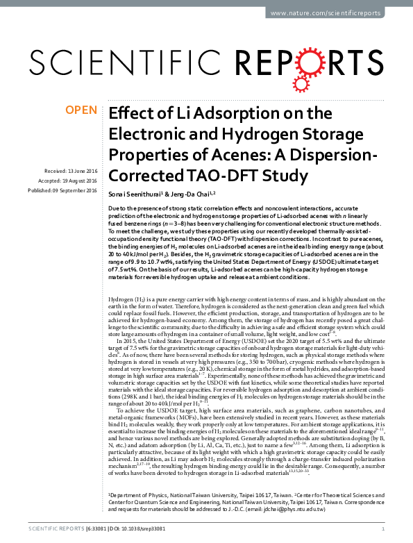 (PDF) Effect of Li Adsorption on the Electronic and Hydrogen Storage ...