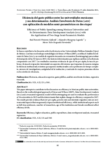 (PDF) Eficiencia del gasto público entre las universidades mexicanas y ...