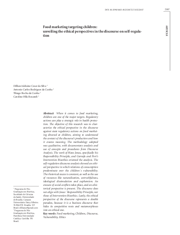 (PDF) Food marketing targeting children: unveiling the ethical ...