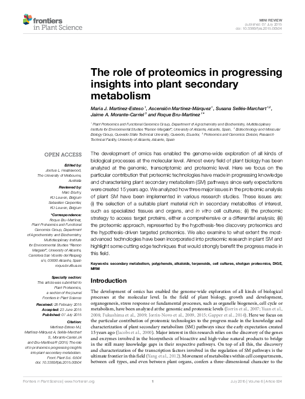 (PDF) The role of proteomics in progressing insights into plant ...
