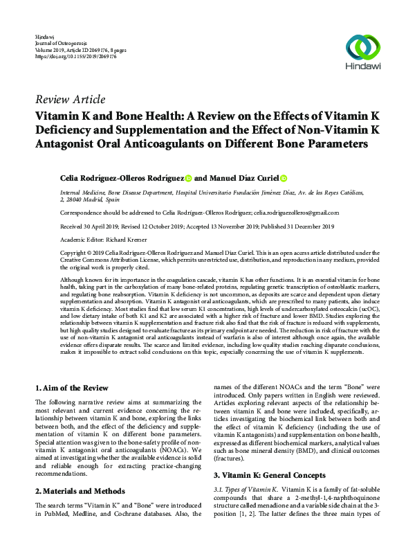  pdf vitamin k and bone health a review on the effects of vitamin k