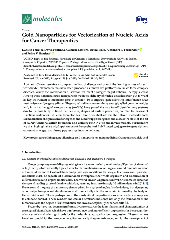 (PDF) Gold Nanoparticles for Vectorization of Nucleic Acids for Cancer ...