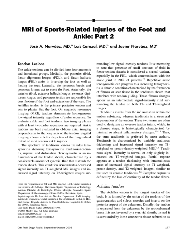 (PDF) MRI of sports-related injuries of the foot and ankle: part 2