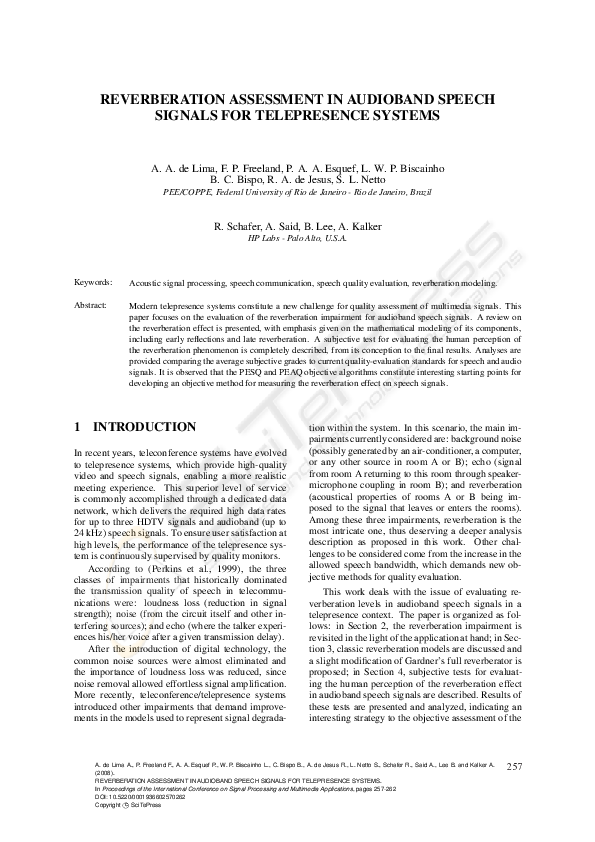 (PDF) Reverberation Assessment in Audioband Speech Signals for ...