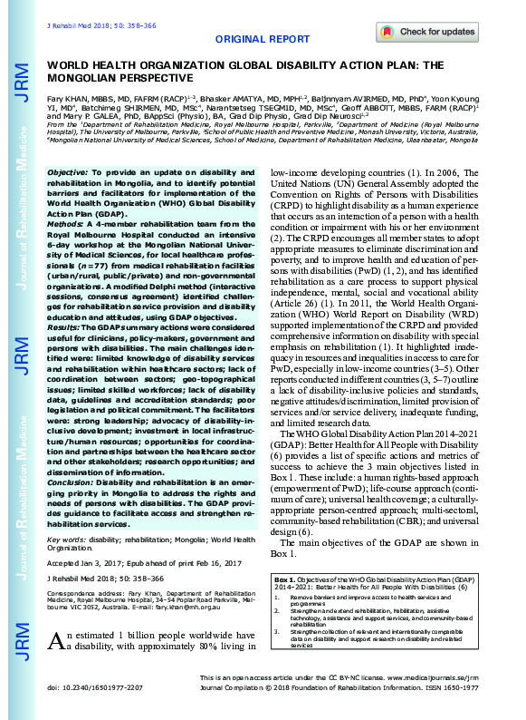 (PDF) World Health Organization Global Disability Action Plan: The ...