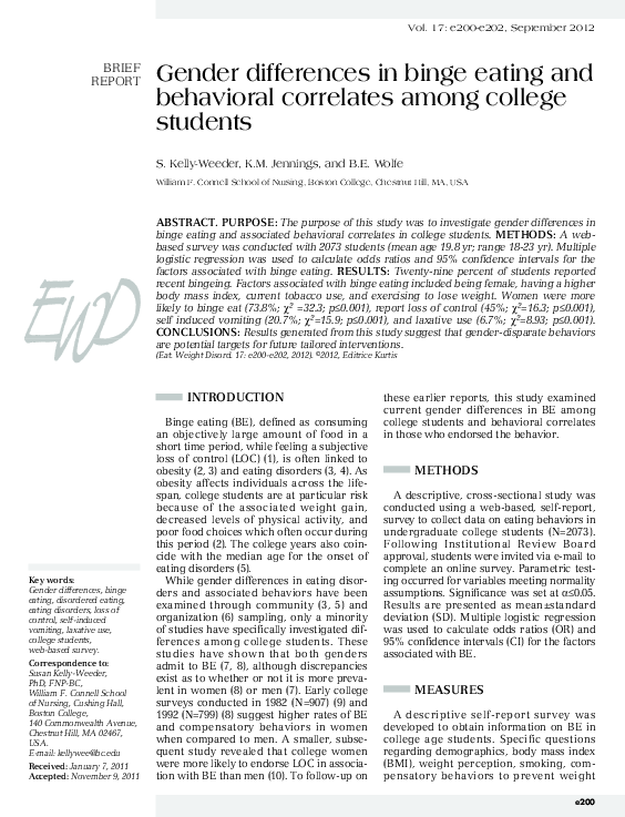 (PDF) Gender differences in binge eating and behavioral correlates ...