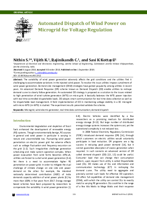 (PDF) Automated Dispatch of Wind Power On Microgrid For Voltage Regulation