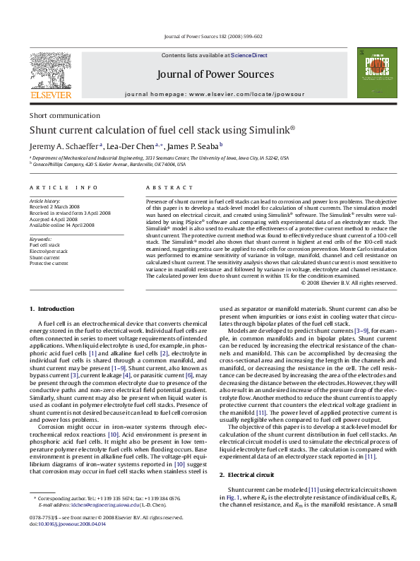 (PDF) Shunt current calculation of fuel cell stack using Simulink®