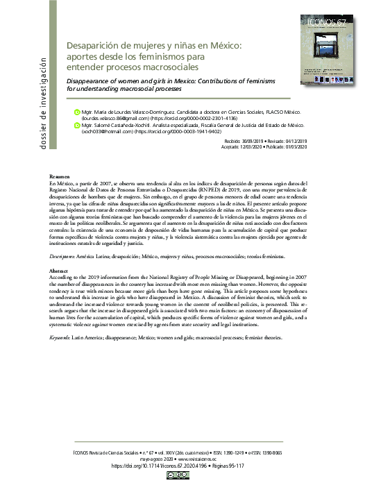 (PDF) Desaparición de mujeres y niñas en México aportes desde los