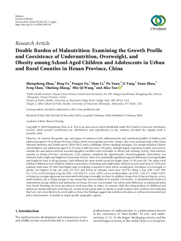 (PDF) Double Burden of Malnutrition: Examining the Growth Profile and ...