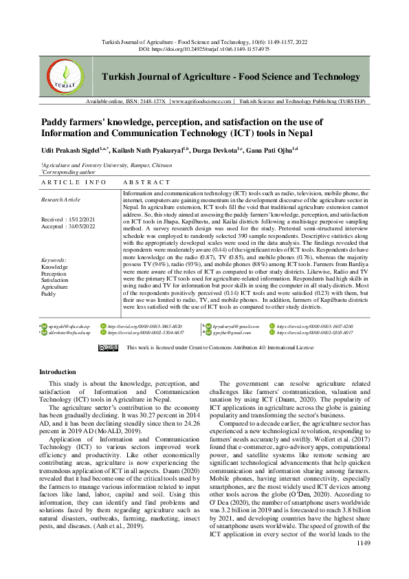 (PDF) Paddy farmers' knowledge, perception, and satisfaction on the use ...