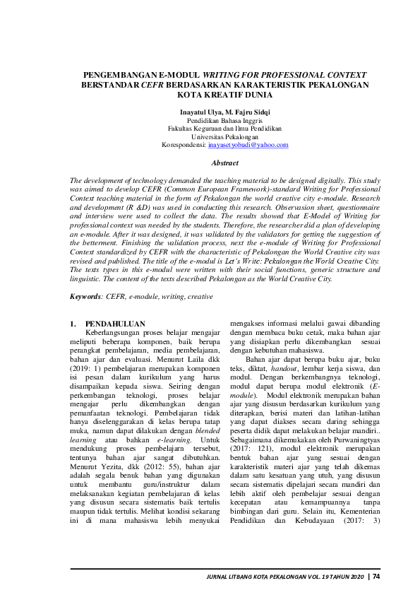 (PDF) Pengembangan E-Modul Writing for Professional Context Berstandar ...
